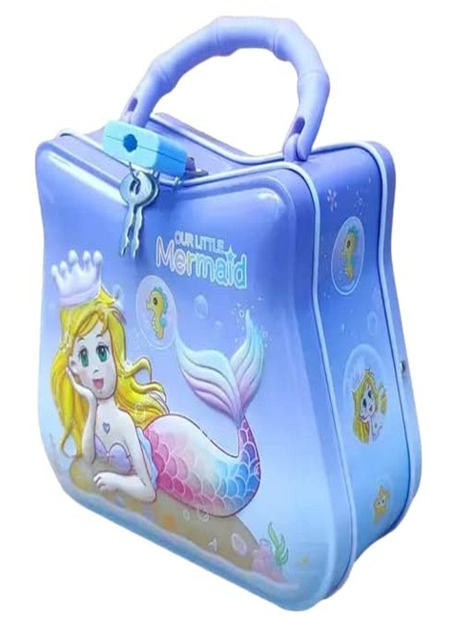 SHREE TECHNESH® Cute and Practical 3D Printed Metal Frozen Princess Piggy Bank with Lock and Key Multicolor (Blue Mermaid) - Image 1